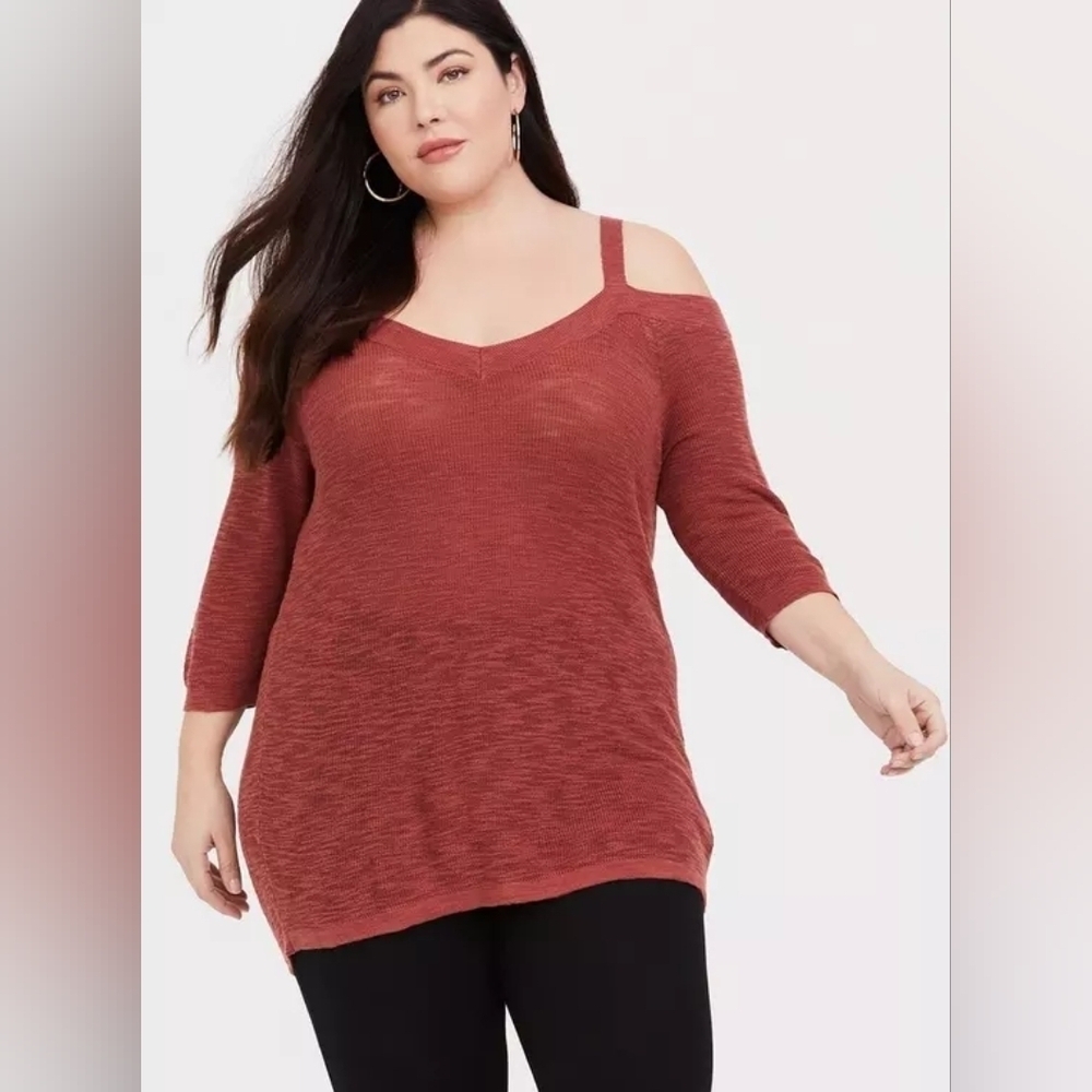 Torrid Dark Coral Pink Orange puce Knit Cold Shoulder Top 2X